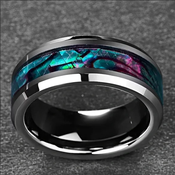 8mm Abalone Shell Tungsten Carbide Wedding Band Mens